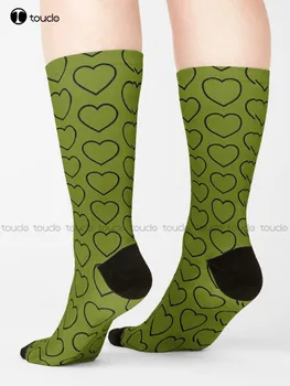 маслинено зелено сърце рисунка-Валентин S ден-модел сърце-модел- чорапи реколта цвете модел сладък модел смешно есента карикатура - Изображение 2  