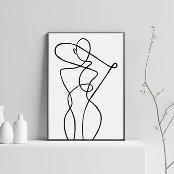 Минимализъм Абстрактна линия стена изкуство платно живопис черно бяла фигура плакати и отпечатъци стена снимки за спалня дома декор - Изображение 2  