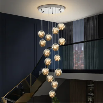 Модерни LED полилеи Стъклена топка Димиране за стълбище Всекидневна висулка светлина Начало декор осветление окачване дизайн блясък - Изображение 1  