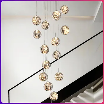 Модерни LED полилеи Стъклена топка Димиране за стълбище Всекидневна висулка светлина Начало декор осветление окачване дизайн блясък - Изображение 2  
