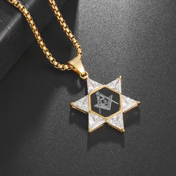 Модни и креативни еврейски масонски шестолъчни звезди огърлица мъжки и дамски модерни религиозни амулети бижута аксесоари - Изображение 1  