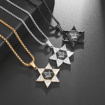 Модни и креативни еврейски масонски шестолъчни звезди огърлица мъжки и дамски модерни религиозни амулети бижута аксесоари - Изображение 2  