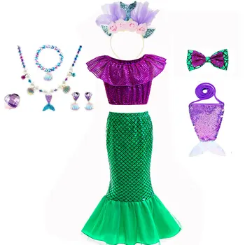 Момичета русалка косплей рокля деца Хелоуин парти принцеса Ариел рокля костюм лято плаж износване празник ежедневни екипи - Изображение 1  