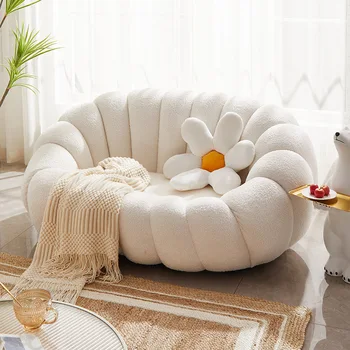 Мързелив диван, тиквен стол, единична агнешка вълна, бяла сладка спалня, балкон, релакс, татами мат малък разтегателен диван - Изображение 2  