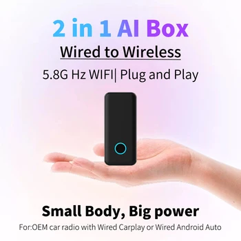 Нов Android Auto Carplay 2in1 Smart AI Box Безжичен Apple Carplay адаптер за кола OEM кабелен към безжичен USB донгъл Plug and Play - Изображение 1  