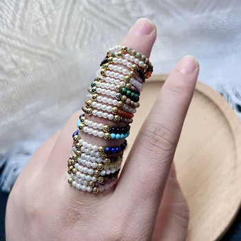 Нов Boho имитация перла сватбени пръстени за жени мода ръчно изработени бижута регулируеми подаръци естествен камък пръстен страна на едро - Изображение 2  