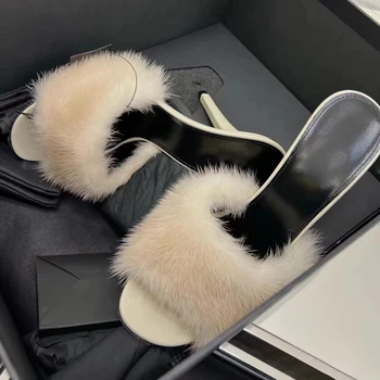 Нови тънки сандали с отворени пръсти на петата дамски орки коса секси мода половин коса сандали на висок ток - Изображение 1  