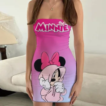 Ново плажно парти секси моден нощен клуб стил Disney марка Мики Мини аниме печат мини едно рамо тръба топ рокля 2023 лято - Изображение 1  