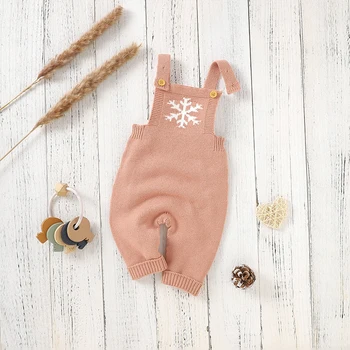Новородено бебе гащеризон плетени бебе момиче гащеризон момче облекло без ръкави есен малко дете дете гащеризони 0-18M Playsuit сладък снежинки - Изображение 1  