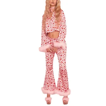Отпечатани пижама комплекти за жени меки две части шезлонги комплекти без ръкави върховете шорти съвпадение пижами нощно облекло корейски отзиви - Изображение 1  