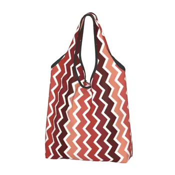 Отпечатване на червени и бели зиг-заг линии безшевни модел пазарски чанти преносим купувач рамо геометрична бохемска чанта - Изображение 1  