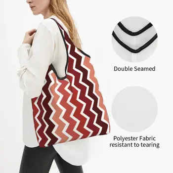 Отпечатване на червени и бели зиг-заг линии безшевни модел пазарски чанти преносим купувач рамо геометрична бохемска чанта - Изображение 2  