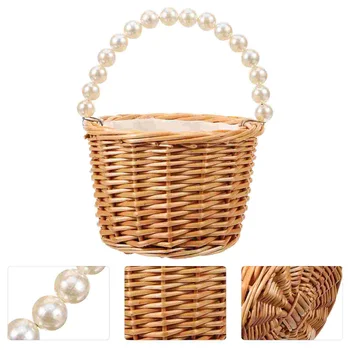 Плетена перлена ръчна кошница кошници за съхранение декоративни за домашна върба с дръжка - Изображение 1  