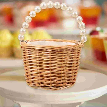 Плетена перлена ръчна кошница кошници за съхранение декоративни за домашна върба с дръжка - Изображение 2  