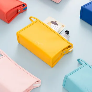 Плътен цвят грим чанта куфарче грим чанта дръжка грим чанта голям капацитет съхранение чанта PU грим чанта - Изображение 2  