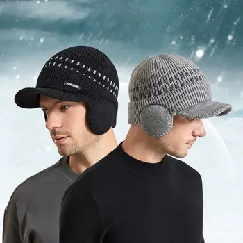 Плюшени облицовани шапки шапки мода с наушници студено доказателство череп капачка ухо защита шапки зимата топло - Изображение 2  