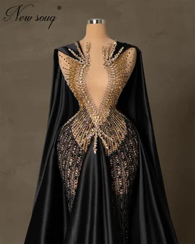 Разкошни вечерни рокли с черни мъниста Турски Дубай Кейп ръкави знаменитост рокля моди плюс размер кристали абитуриентски парти рокли - Изображение 2  