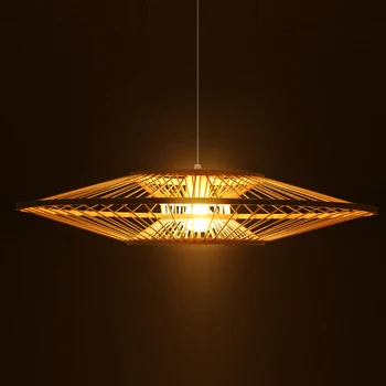 Реколта бамбук тъкане НЛО висулка светлина ръчно изработени тъкани творчески LED полилей спалня хол интериор таванско помещение изкуство декор лампа - Изображение 2  