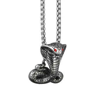 Ретро готически червен кобра Venom висулка огърлица мъже пънк стил готино бижута хип-хоп рок модерен парти подарък - Изображение 2  