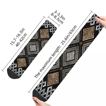 Ретро ключ украшение черно и златно мъжки чорапи гръцки меандър унисекс новост безшевни отпечатани щастлив екипаж чорап подарък - Изображение 2  
