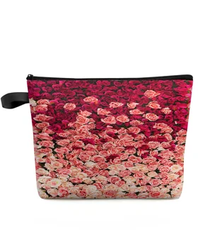 Розов червен бял роза голям капацитет пътуване козметична чанта преносим грим съхранение торбичка жени водоустойчив молив случай - Изображение 1  