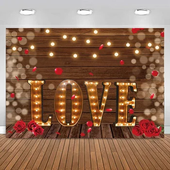 Свети Валентин Любовен фон Червена роза сърце любов дърво стена фотография фон сватбено тържество годишнина декорация банер - Изображение 1  