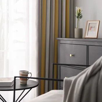 Скандинавски завеси за всекидневна трапезария спалня по поръчка модерен минималистичен жакард шевове контрастиращи вертикални ивици прозорец - Изображение 2  