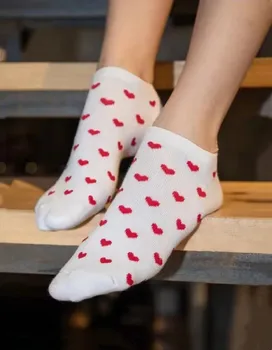 Сладка любов печат плетени чорапи жени есен зима бял памук ниска тръба чорапи женски реколта сладък шик чорапи 2023 ново - Изображение 1  