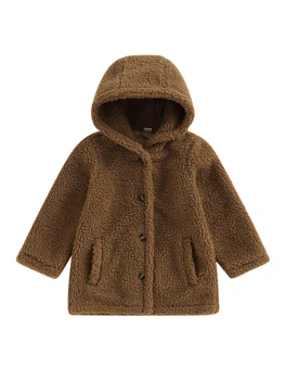 Сладко детско унисекс яке от шерпа с качулка с цип - уютни зимни връхни дрехи за малки деца - Изображение 2  