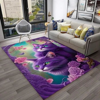 сладък котешки килим пасторално цвете карикатура животински килим за баня спалня диван изтривалка декор,детска площадка килим нехлъзгащ етаж мат - Изображение 1  