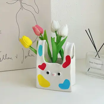 сладък творчески забавно стил керамична ваза малка фигура декорация хол цвете подреждане сухи цветя десктоп декорация - Изображение 2  