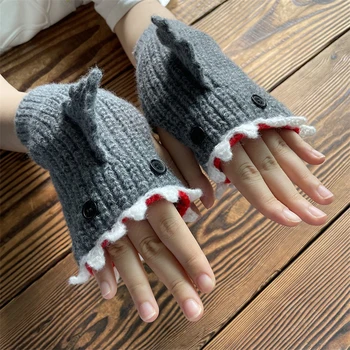 Смешни ръчно изработени ръкавици за акули зимни топли ръкавици с половин пръст за коледни новогодишни подаръци - Изображение 1  