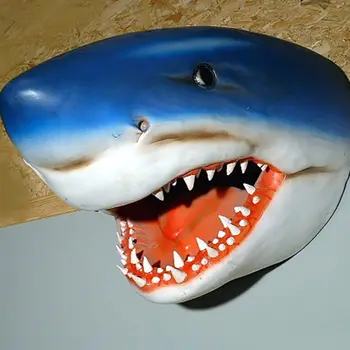 Смола Статуя на голяма бяла акула 3D крокодилски челюсти Скулптура на главата Уникална градинска художествена фигурка Океански животни Занаят за домашен декор - Изображение 1  