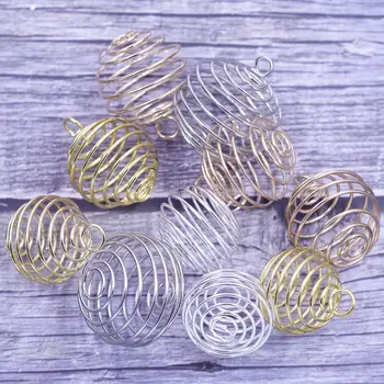 Спирала мъниста клетка пролетта кръг сплав сребро злато цвят висулки за чар колиета бижута DIY намиране 30mm - Изображение 1  