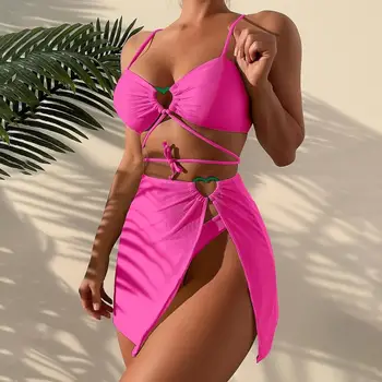 Сплит бански популярни високо еластични секси плътен цвят сплит бикини жени аксесоари дамски бански костюм жени бикини - Изображение 2  