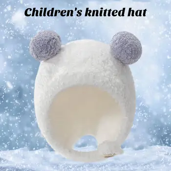 Стилна детска шапка уютна детска зимна шапка плюшена карикатура мечка главата форма мека еластична с бутон за защита на ушите затваряне детска шапка - Изображение 2  