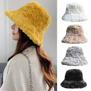 Топла плюшена кофа шапка на открито плюс кадифена космата панамска шапка зимна изкуствена кожа слънчева шапка жени - Изображение 1  