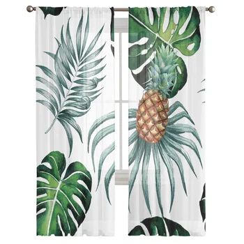 Тропически растителни листа Ананас тюл Voile завеси за спалня прозорец завеса за хол отвесни завеси Organza завеси - Изображение 2  