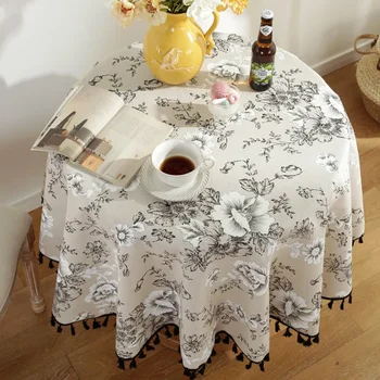 Флорални ленени памучни покривки с пискюл ретро nappe de Table Cover кръгла маса за хранене Покривка за маса за чай Tafelkleed - Изображение 1  