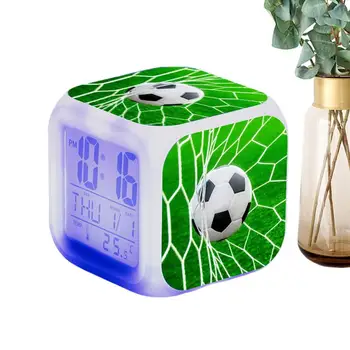 цифров часовник спалня футбол будилник силен малка маса бюро трайни будилник цветна нощна светлина за почивка бюро у дома - Изображение 1  