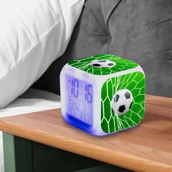 цифров часовник спалня футбол будилник силен малка маса бюро трайни будилник цветна нощна светлина за почивка бюро у дома - Изображение 2  