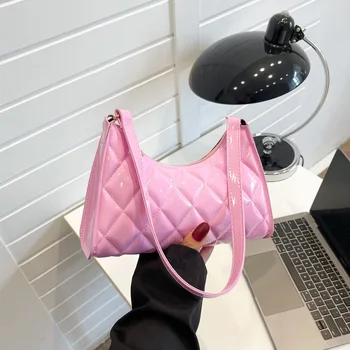 Чанти за жени Ретро ежедневни чанти за рамо Лъскава твърда PU кожа чанта за купувачи Женски ромбични луксозни дизайнерски чанти - Изображение 1  