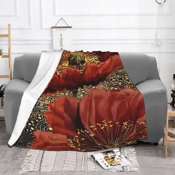 Червени макове Бяло куче Супер топли одеяла Легла за пикник на животните хвърля есенен печатен дизайн фланела покривка за легло - Изображение 2  