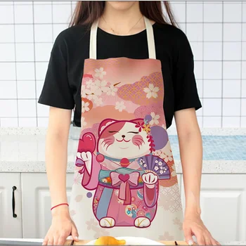 японски карикатура Lucky Cat готвене без ръкави лигавник водоустойчив анти-мазни кухненски консумативи готвач престилка памук и бельо престилка - Изображение 1  
